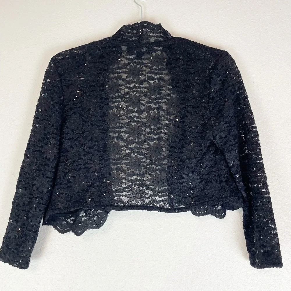 R &M Richards Floral Lace Cardigan Small Crop‎ Open Front Sequins Evening Event